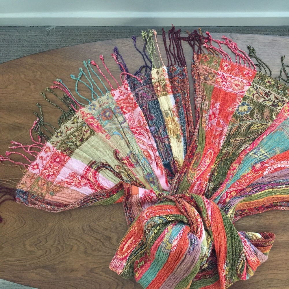 Multi color silk & rayon scarf with fringe